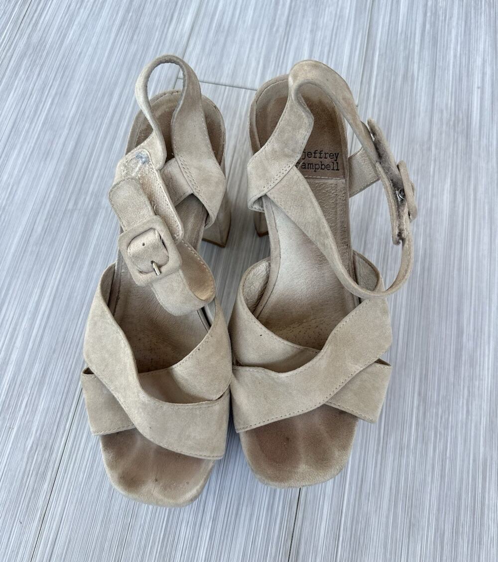 Jeffrey Campbell Womens Beige Suede Platform Open Toe Ankle Strap Buckle US 7